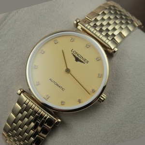 Swiss Longines Garland series 18K full gold gold face diamond scale two hands men's watch