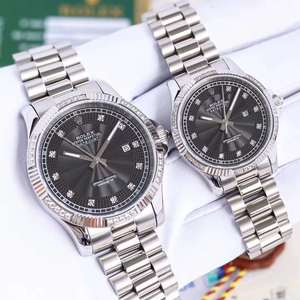 New Rolex Oyster Perpetual Series Couple Pairs White Steel Black Faced Mechanical Watch (Unit Price)