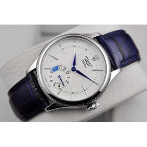 Rolex Rolex two-needle half-cellini white leather belt Swiss movement automatic mechanical men's watch