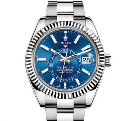 Re-engraved Rolex Oyster Perpetual SKY-DWELLER Series 326934 Men's Mechanical Watch Blue Face - إضغط الصورة للإغلاق