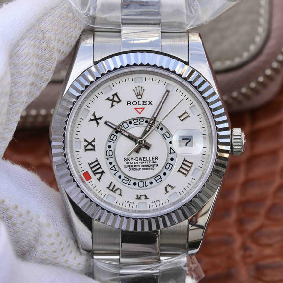 Re-engraved Rolex Oyster Perpetual SKY-DWELLER Series Men's Mechanical Watch White Face - إضغط الصورة للإغلاق