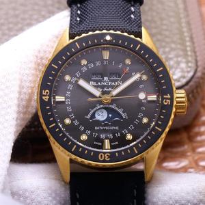 TW Blancpain Fifty Searches Series 5054-1110-B52A Sort hvid stål månefase automatisk mekanisk ur.