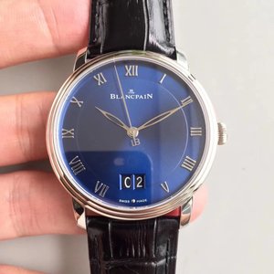 HG re-indgraveret Blancpain mest klassiske og elegante Villeret serie store dato vindue ur, blå-faced replika