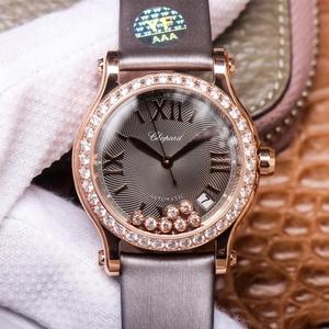 YF Chopard Happy Diamond 278559-3003 ur, diamant-besat rosa guld damer mekanisk ur, silke rem