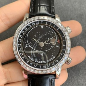 Boutique V2 opgraderet version Patek Philippe Starry Sky Super Komplikation Chronograph Series 6104G-001 Pearl Tuo Sun Moon Star