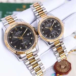 Ny Rolex Oyster Perpetual Series Couple Black-faced Pair ure, Rolex Gold Diamond mænd og kvinders mekaniske ure (Unit Price)