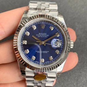N fabrikken nye replika Rolex Datejust 904 stål version mænds mekaniske ur (blå plade) med fem perler