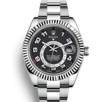 Re-indgraveret Rolex Oyster Perpetual SKY-DWELLER Series 326939 Mænds Mekanisk Watch Black Face - Klik på billedet for at lukke