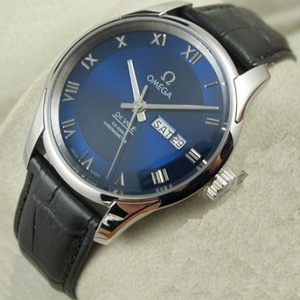 OMEGA OMEGA Schmetterling Serie Herrenuhr Dual Kalender Leder Gürtel blau Oberfläche automatische mechanische Herrenuhr Schweizer Original Uhr