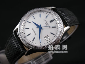 PATEK PHILIPPE Patek Philippe automatische mechanische Uhr Streifen Nagel Diamant Skala schwarzen Gürtel Herrenuhr (Ring Diamant Lünette blau Nadel blau Streifen Nägel)