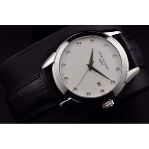 Raffinierte Nachahmung des Schweizer Uhrwerks Patek Philippe automatische mechanische Uhr Schweizer Original-Uhr Lederarmband Transparenter Boden