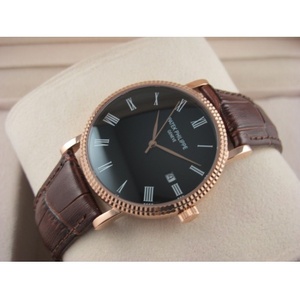 Schweizer Uhren Patek Philippe Vintage Herrenuhr 18K roségold Lederarmband dreihändig schwarz Römischen Index Schweizer E