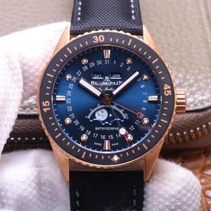 TW Blancpain Fifty Hunts Series 5054 Rose Gold Black Disc Moon Phase Reloj Automático para Hombres