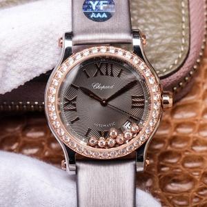 YF Chopard Feliz Diamante 278559-3003 reloj, reloj mecánico de señoras de oro rosa con diamantes, correa de seda