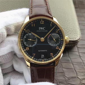 ZF Factory IWC Gold Edition Portugués Seven V5 (Modelo Oficial IW500101 Negro Placa Cinturón Marrón)
