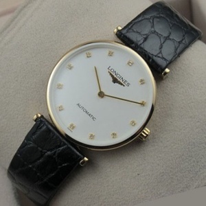 Swiss Longines Garland serie 18K oro blanco cara de cuero completo correa de cuero mecánico automático reloj de los hombres 1:1