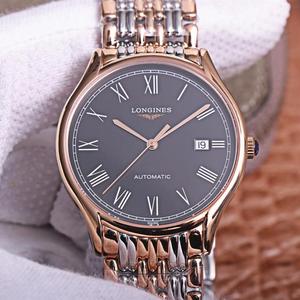 Longines Majestic Series L4.921.4 Un ingenio de diez meses, ultrafino reloj de acero de la banda de acero de los hombres de oro rosa superficie negra.