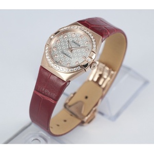 Omega Constellation doble águila serie diamante 18k rosa oro señoras reloj de cuarzo suizo movimiento de cuarzo original suizo Hong Kong asamblea.