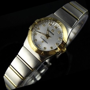 Suizo Omega OMEGA Constellation cuarzo doble águila 18K oro ultradelgada reloj de mujer reloj de sol patrón blanco cara reloj señoras