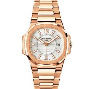 Alta precisión imitación Patek Philippe 7011/1R-001 reloj de cuarzo señoras de oro rosa