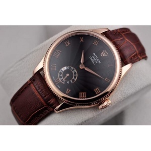 Reloj mecánico semiautomático Rolex Cellini de dos manos reloj mecánico de hombre 18K oro rosa negro cara correa marrón