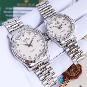 Nuevo Rolex Oyster Perpetual Series Pareja Reloj blanco acero tipo macho y hembra reloj de par mecánico (precio unitario)