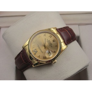 Rolex Rolex reloj Datejust 18K oro cuero moda casual fideos D escala digital reloj de los hombres reloj oro reloj suizo ETA movimiento