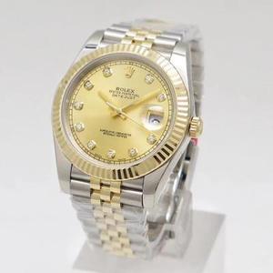 Rolex Datejust 41MM Nueva edición hebilla plegable en N fábrica oro cara diamante reloj mecánico para hombre (tipo oro)
