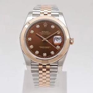 Rolex Datejust 41MM nueva versión plegable cierre café cara diamante reloj mecánico para hombres (oro rosa)