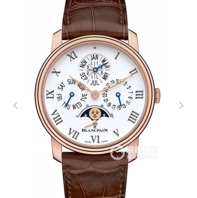 BF Blancpain serie VILLERET 6659-3631 reloj mecánico multifuncional de oro rosa para hombre. - Haga un click en la imagen para cerrar
