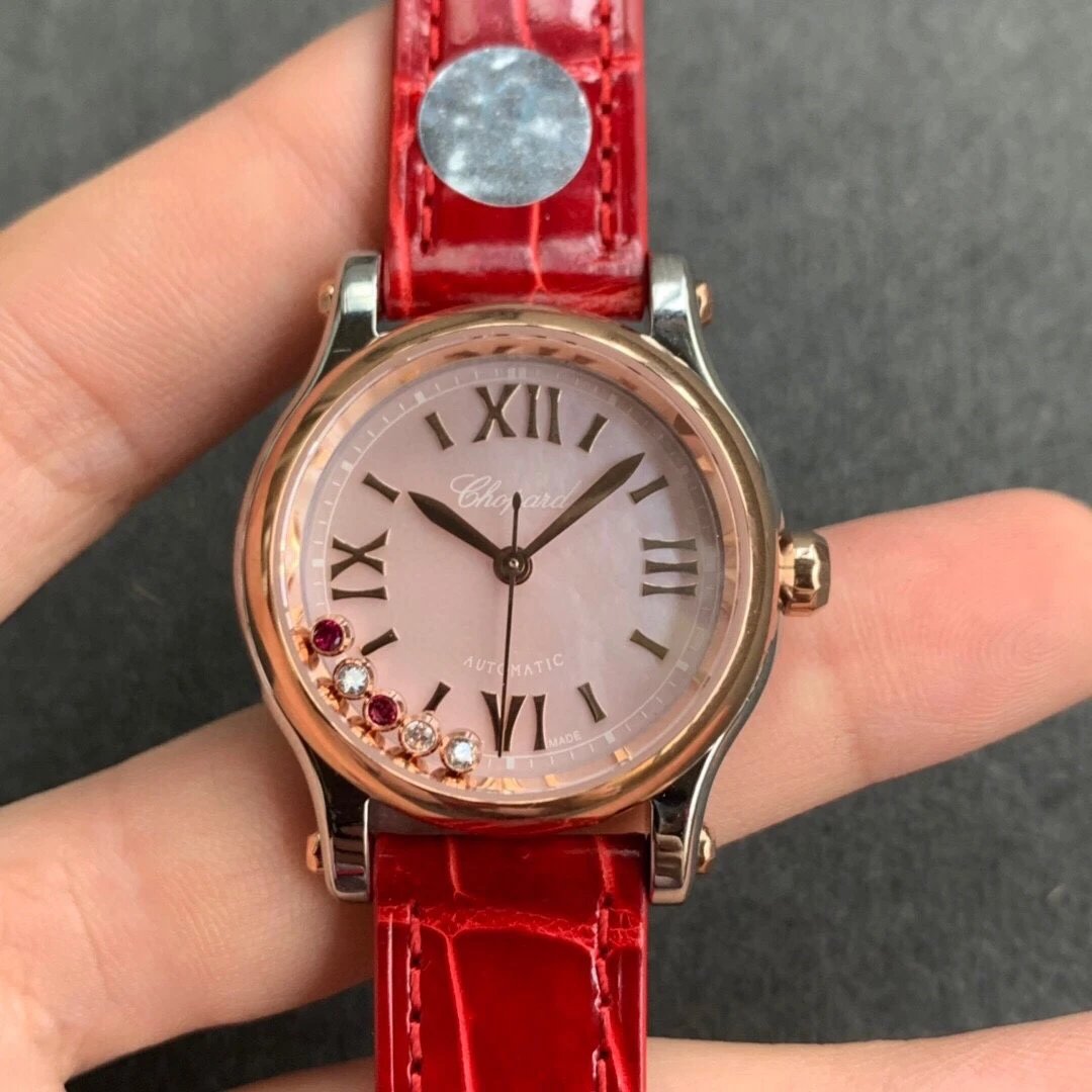 Reloj de fábrica YF Chopard HAPPY DIAMONDS serie 274893 oro rosa cinco diamantes pequeños sin calendario - Haga un click en la imagen para cerrar
