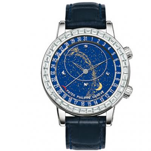 Boutique V2 päivitetty versio Patek Philippe Starry Sky Super Komplikaatio Chronograph Series 6104G-001 Pearl Tuo Sun Moon Star