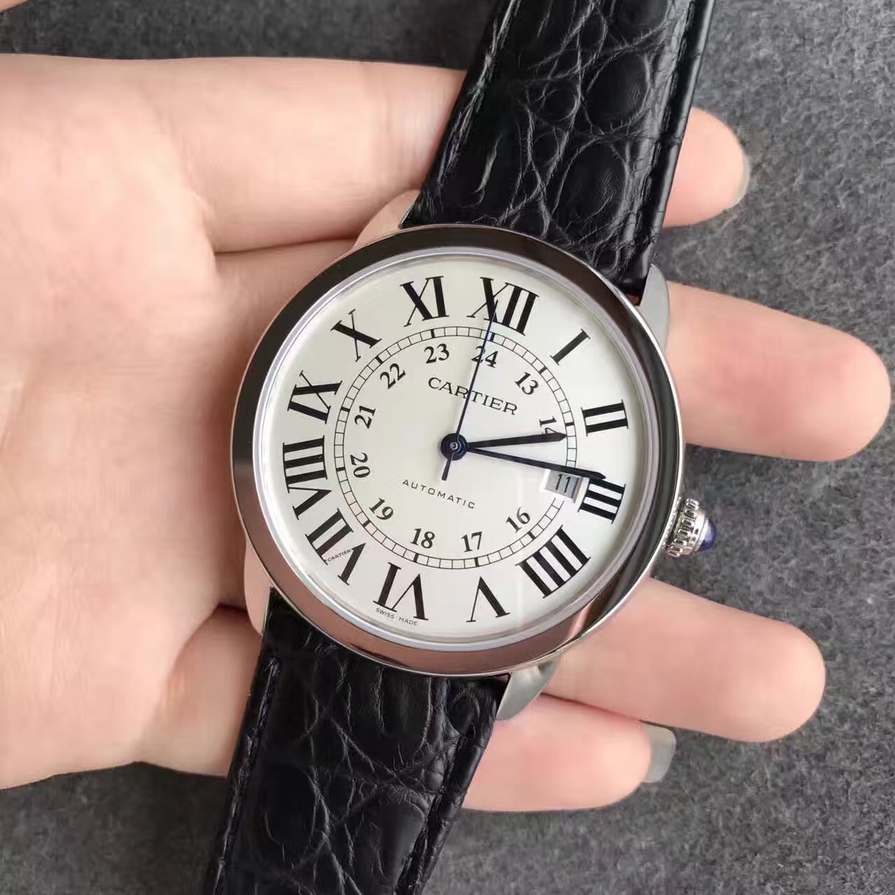 Cartier London Series Mechanical Bottom Men's Watch Belt White Case - Cliquez sur l'image pour la fermer