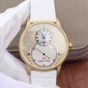 Jaquet Droz Grand Dara Sraith Láimhe J014013226 Diamond-studded Gypsophila 18k Óir Bán Crios Bán Faire na bhFear