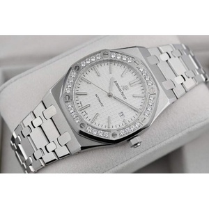 Audemars Piguet Royal Oak series men's watch automatic mechanical transparent steel white surface