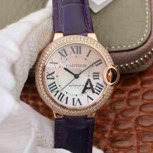 V6 factory Cartier blue balloon series rose gold with diamonds 33mm ladies mother-of-pearl face mechanical female watch v4 upgraded version