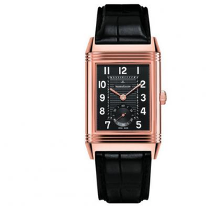 Jaeger-LeCoultre Q3732470 Reverso watch black face rose gold two-hand semi-neutral mechanical watch.