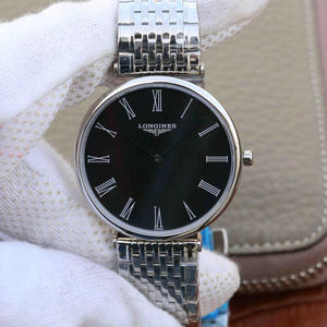 JF Longines Elegant Garland Series Swiss Quartz Movement Men's/Ladies Ultra-thin Watch Black Plate
