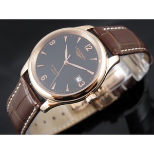 Swiss Longines Master Series Mechanical Men's Watch 18K Rose Gold Leather Strap Automatic Mechanical Transparent Men's Watch Black Surface