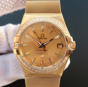 Omega Constellation series 123.20.35, stainless steel 18k gold plated bracelet case mechanical men's watch.