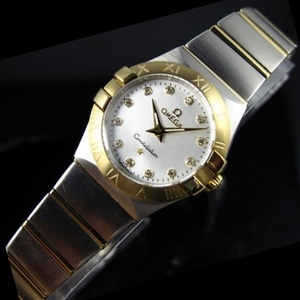 Swiss Omega OMEGA Constellation Quartz Double Eagle 18K Gold Ultra-thin Women's Watch White Face Diamond Scale Ladies Watch