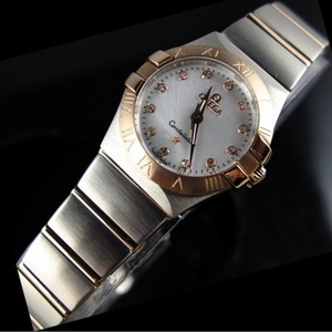 Swiss Omega OMEGA Constellation Quartz Double Eagle 18K Rose Gold Ultra-thin Women's Watch White Face Diamond Scale Ladies Watch