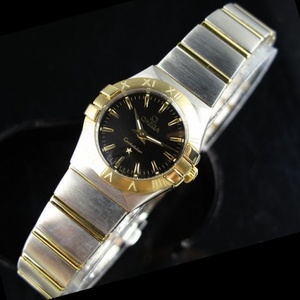 Swiss Omega OMEGA Constellation Quartz Double Eagle 18K Gold Ultra-thin Women's Watch Black Noodle Ding Scale Ladies Watch