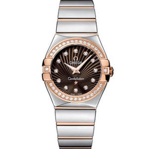 V6 Omega Constellation Series Ladies Quartz Watch 27mm One to One Engraved Genuine Coffee Face Diamond