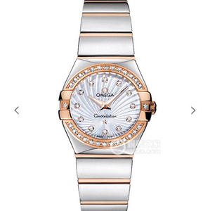 V6 Omega Constellation Series Ladies Quartz Watch 27mm One to One Engraved Genuine 18k Rose Gold Diamonds