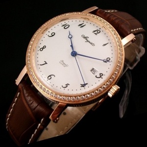 Breguet Breguet men's watch 18K rose gold case with diamonds automatic mechanical transparent leather strap men's watch digital
