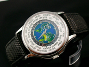 Patek Philippe Men's Watch World Time Blue Surface Map Automatic Mechanical Through Bottom Men's Watch (Black Surface)