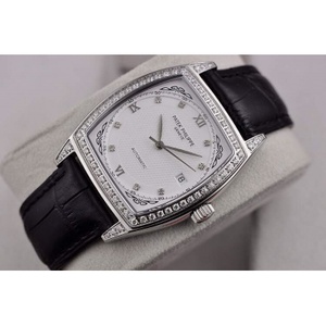 Swiss high imitation watch Patek Philippe three-hand automatic mechanical watch through the bottom diamond scale men's watch (white)