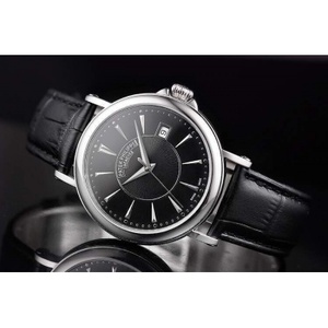 Swiss movement high imitation Swiss Patek Philippe automatic mechanical men's watch leather strap black surface