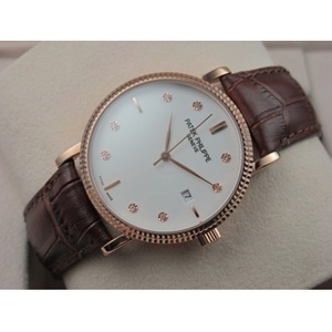 Swiss watch Patek Philippe vintage men's watch 18K rose gold leather strap three-hand white face Roman diamond scale Swiss